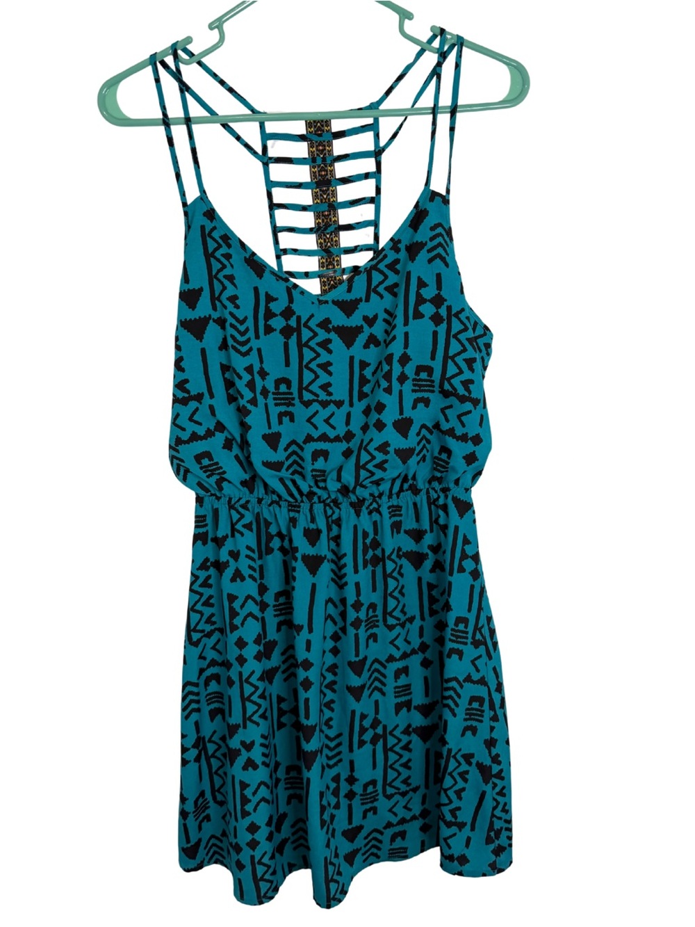 3/$20 Three Hearts Teal & Black Aztec Print Sleeveless Dress Size Small